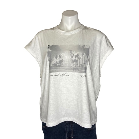 RAG AND BONE Venice Beach Graphic Short Sleeve Muscle Tee White Small - Picture 2 of 14